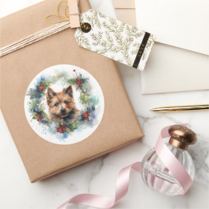 Australian Terrier Christmas Wreath Festive Pup Runder Aufkleber