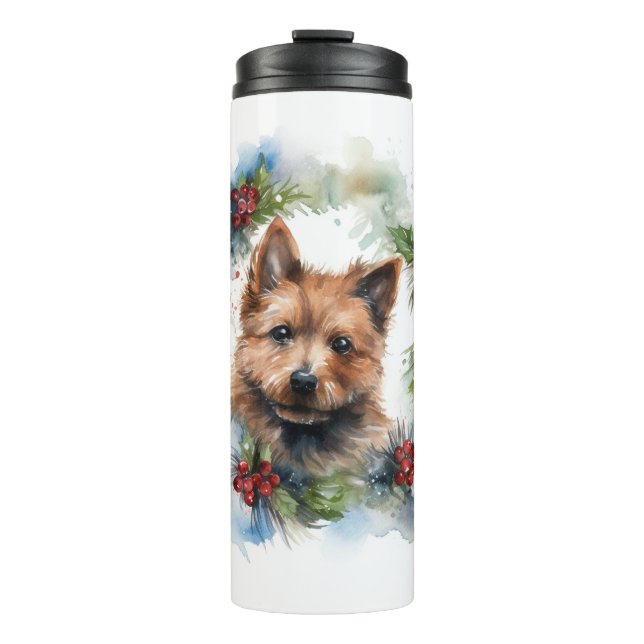 Australian Terrier Christmas Wreath Festive Pup Thermosbecher (Vorderseite)
