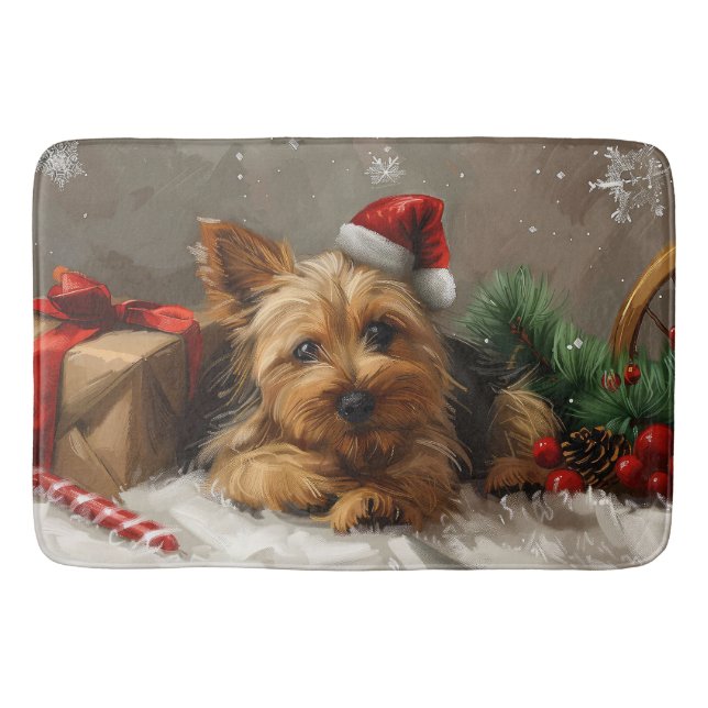 Australian Terrier Dog Christmas Festive Badematte (Vorderseite)