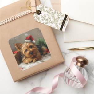 Australian Terrier Dog Christmas Festive Quadratischer Aufkleber
