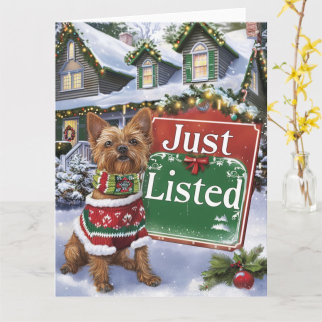 Australian Terrier Dog Festive Realtor Weihnachten Karte (Gelbe Blume)