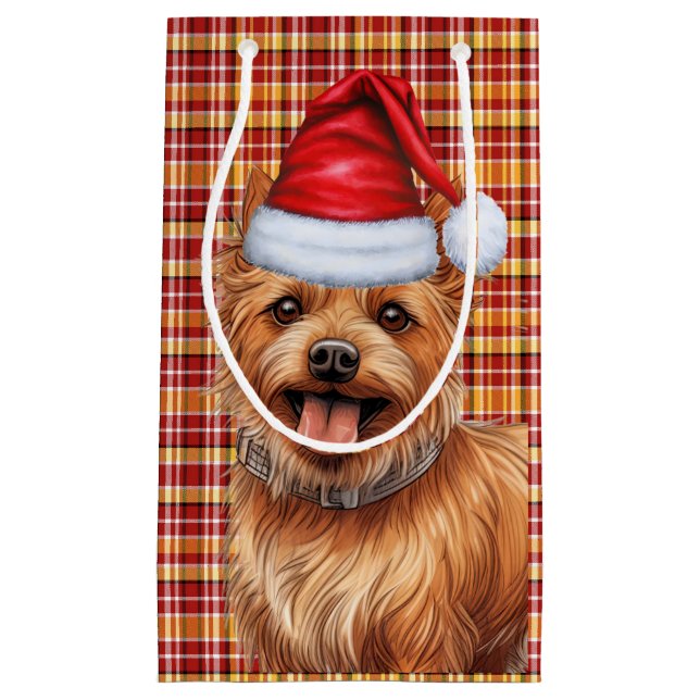 Australian Terrier Dog Holiday Kariert Weihnachten Kleine Geschenktüte (Vorderseite)