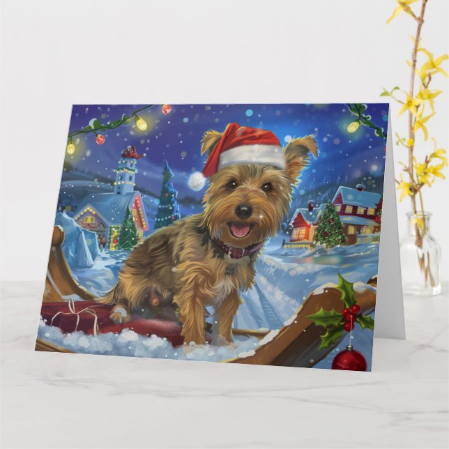Australian Terrier Dog in Sleigh Snow Weihnachten Karte (Gelbe Blume)