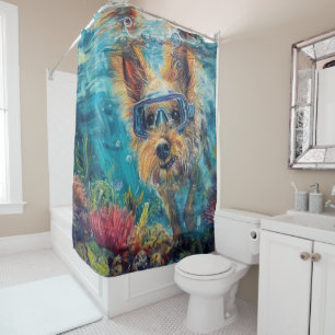 Australian Terrier Dog Scuba Diving Underwater Duschvorhang