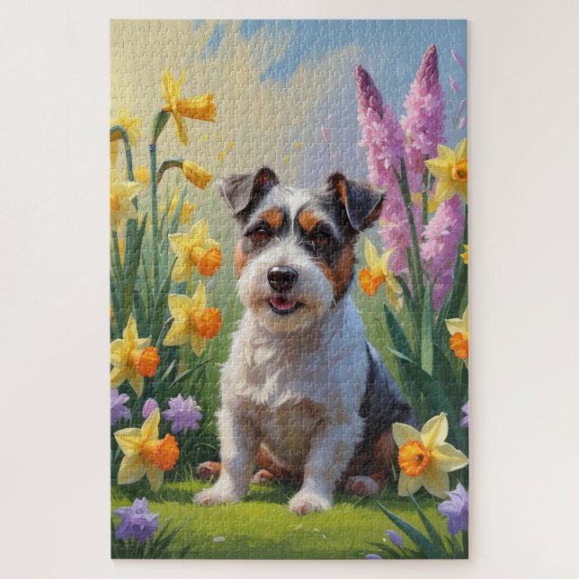 Australian Terrier Dog Spring Flowers Malerei Puzzle (Vertikal)