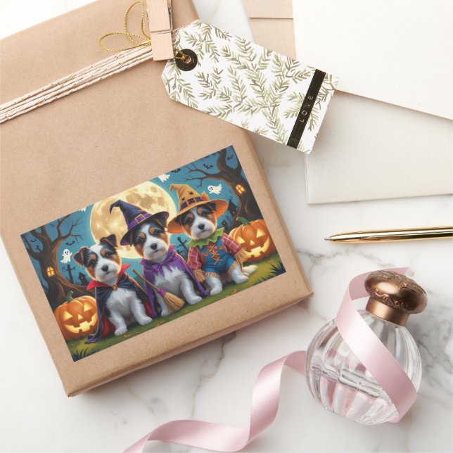 Australian Terrier Dogs Pumpkin Halloween Funny Rechteckiger Aufkleber (Schenken)