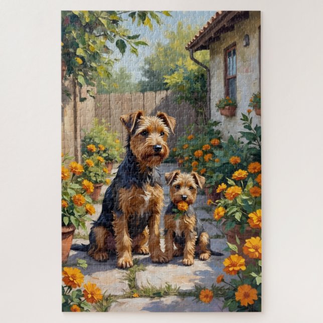 Australian Terrier Gartenblüten Kunst Puzzle (Vertikal)