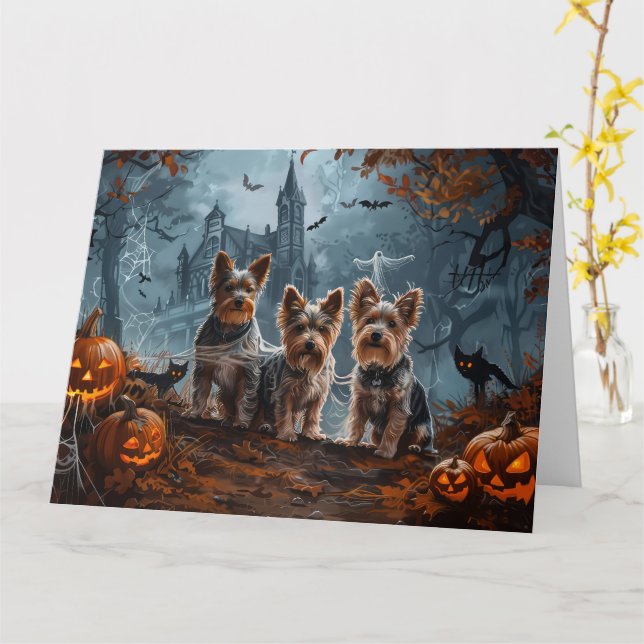 Australian Terrier Halloween Night Doggy Delight Karte (Gelbe Blume)