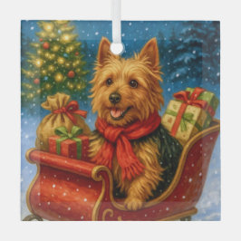 Australian Terrier Holiday  Metal Ornament Aus Glas