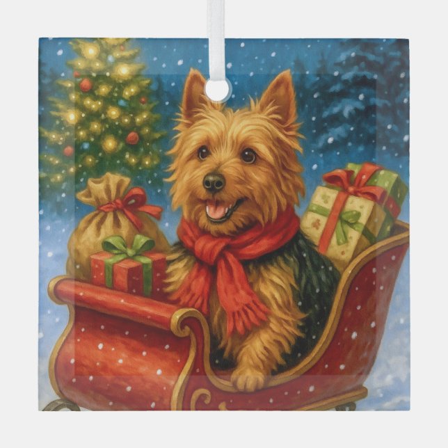 Australian Terrier Holiday  Metal Ornament Aus Glas (Vorderseite)