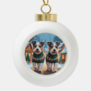 Australian Terrier Hunde Weihnachten Schnee Urlaub Keramik Kugel-Ornament