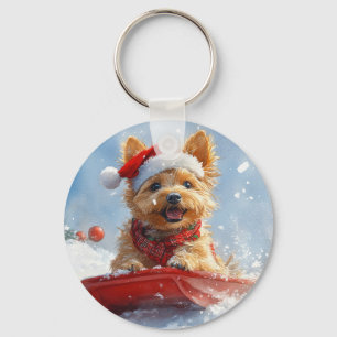 Australian Terrier im Schlitten Lass es schneien W Schlüsselanhänger
