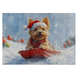 Australian Terrier im Schlitten Lass es schneien W Schneidebrett