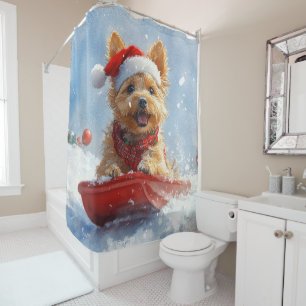 Australian Terrier in Sledge Let it Snow Christmas Duschvorhang