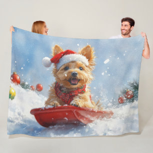 Australian Terrier in Sledge Let it Snow Christmas Fleecedecke