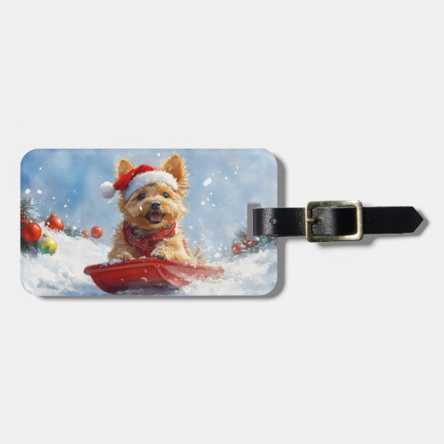 Australian Terrier in Sledge Let it Snow Christmas Gepäckanhänger (Vorderseite horizontal)