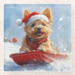 Australian Terrier in Sledge Let it Snow Christmas Glasuntersetzer