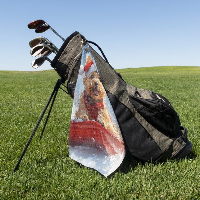 Australian Terrier in Sledge Let it Snow Christmas Golfhandtuch (Gras)