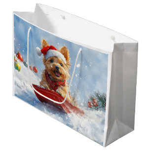 Australian Terrier in Sledge Let it Snow Christmas Große Geschenktüte