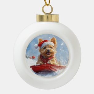 Australian Terrier in Sledge Let it Snow Christmas Keramik Kugel-Ornament