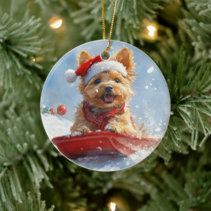 Australian Terrier in Sledge Let it Snow Christmas Keramik Ornament