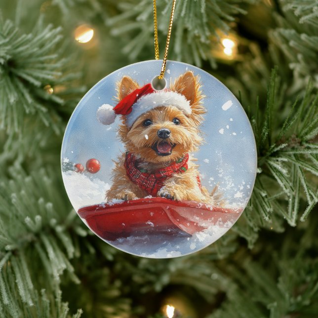 Australian Terrier in Sledge Let it Snow Christmas Keramik Ornament (Baum)