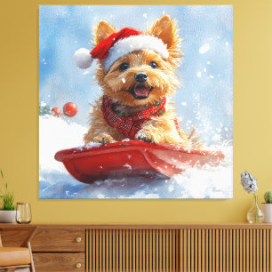 Australian Terrier in Sledge Let it Snow Christmas Leinwanddruck