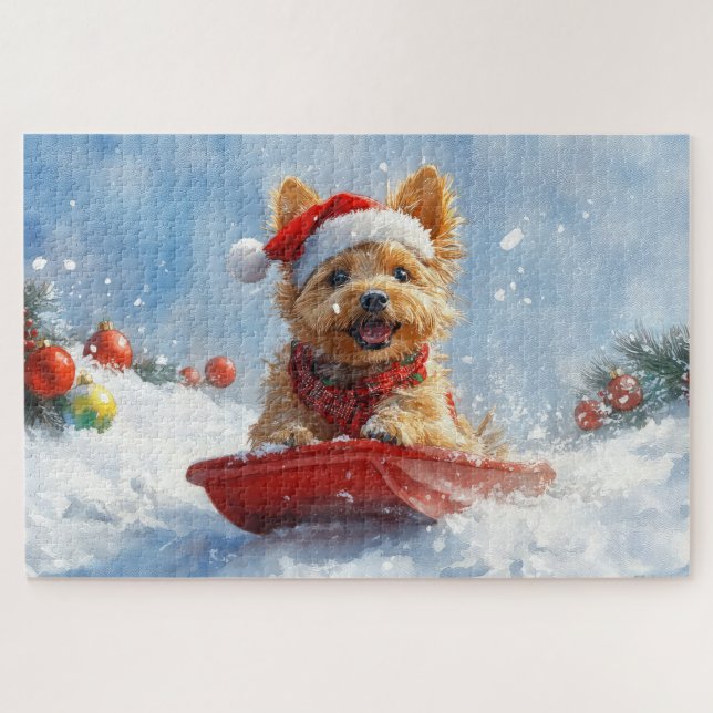 Australian Terrier in Sledge Let it Snow Christmas Puzzle (Horizontal)