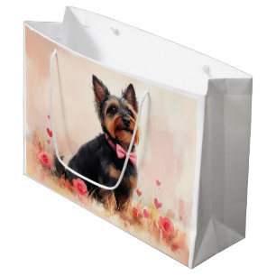 Australian Terrier mit Rosen - Valentinstag Große Geschenktüte