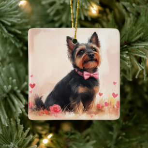 Australian Terrier mit Rosen - Valentinstag Keramikornament