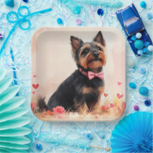 Australian Terrier mit Rosen - Valentinstag Pappteller