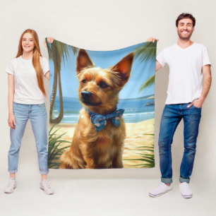 Australian Terrier On Beach Hundeliebhaber Sommerg Fleecedecke