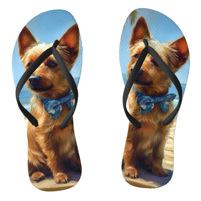 Australian Terrier On Beach Hundeliebhaber Sommerg Flip Flops (Fußbett)