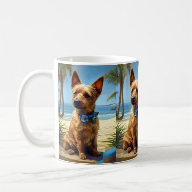 Australian Terrier On Beach Hundeliebhaber Sommerg Kaffeetasse (Links)