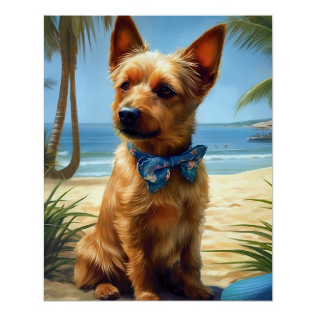 Australian Terrier On Beach Hundeliebhaber Sommerg Poster (Vorderseite)