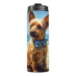 Australian Terrier On Beach Hundeliebhaber Sommerg Thermosbecher