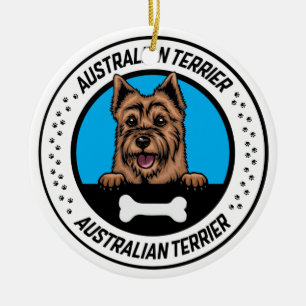 Australian Terrier Peeking Illustration Badge Keramik Ornament