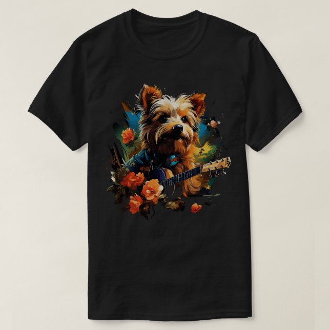 Australian Terrier Playing Guitar T-Shirt (Design vorne)