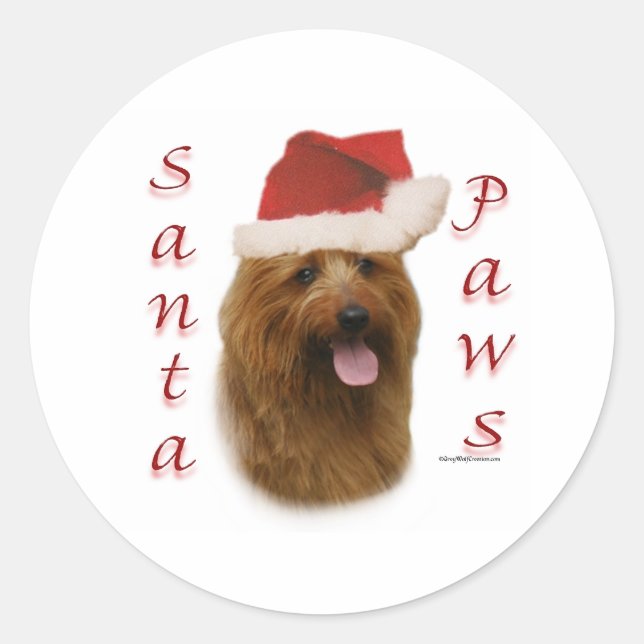 Australian Terrier Santa Paws Runder Aufkleber (Vorderseite)