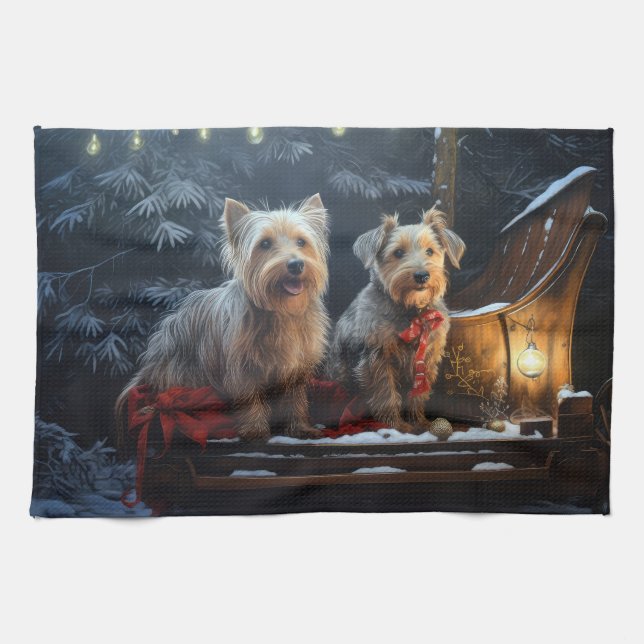Australian Terrier Snowy Sleigh Weihnachtsdekor Geschirrtuch (Horizontal)