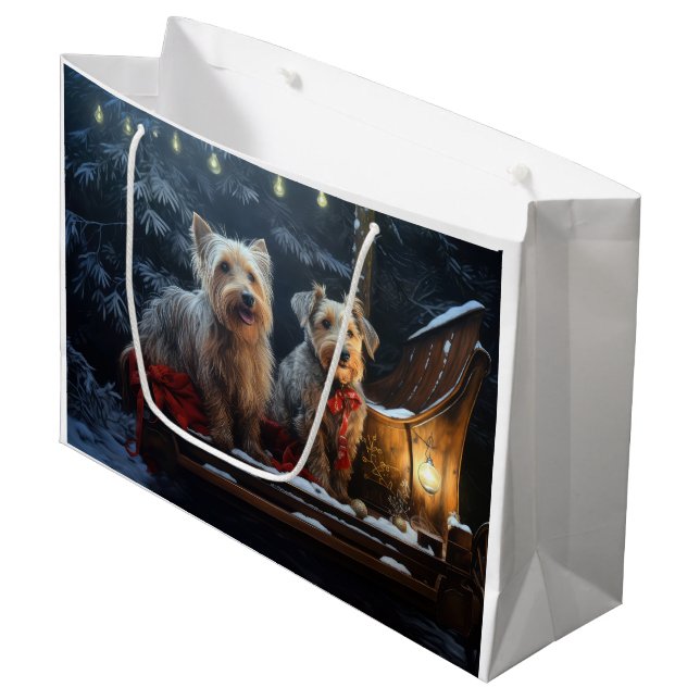 Australian Terrier Snowy Sleigh Weihnachtsdekor Große Geschenktüte (Vorderseite Schrägansicht)