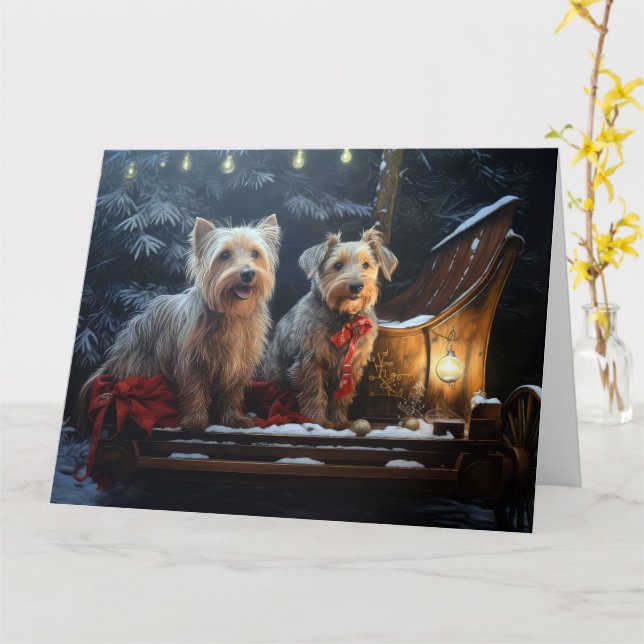 Australian Terrier Snowy Sleigh Weihnachtsdekor Karte (Gelbe Blume)