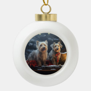 Australian Terrier Snowy Sleigh Weihnachtsdekor Keramik Kugel-Ornament