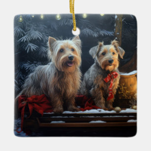 Australian Terrier Snowy Sleigh Weihnachtsdekor Keramikornament