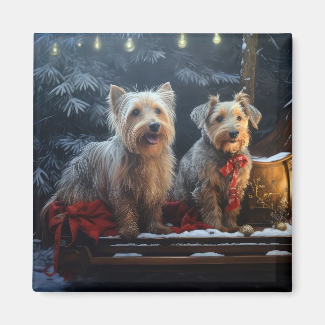 Australian Terrier Snowy Sleigh Weihnachtsdekor Magnet (Vorne)