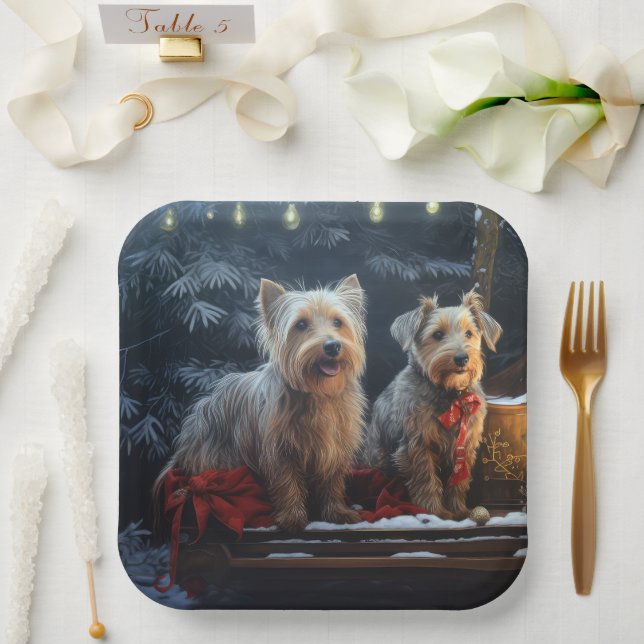 Australian Terrier Snowy Sleigh Weihnachtsdekor Pappteller (Hochzeit)