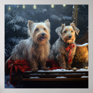 Australian Terrier Snowy Sleigh Weihnachtsdekor Poster