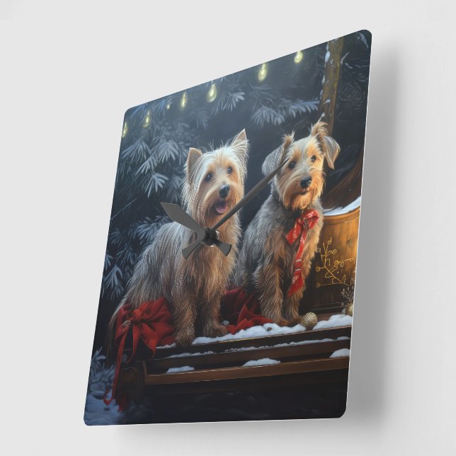 Australian Terrier Snowy Sleigh Weihnachtsdekor Quadratische Wanduhr (Winkel)