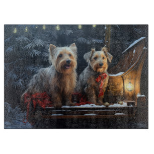 Australian Terrier Snowy Sleigh Weihnachtsdekor Schneidebrett
