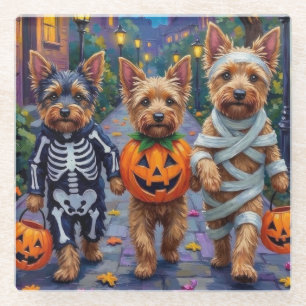 Australian Terrier Trick-or-Treating zu Halloween Glasuntersetzer